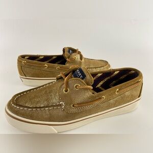 Sperry Top-Sider Gold Glitter, Suede Boat Shoes, Women's Size 7.5 M